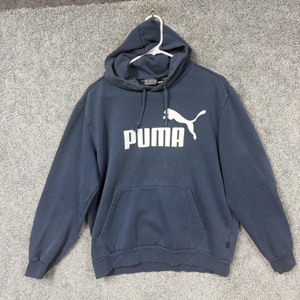Puma Hoodie Mens M Blue Big Logo Fleece Pullover Sweatshirt Athletic Gorpcore